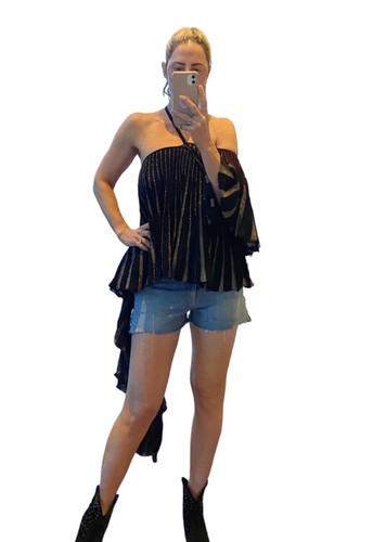 Sass & Bide Fiesta Barcelona Top | Sz L, Black/Gold, Off/One Shoulder, Festival - Picture 2 of 11