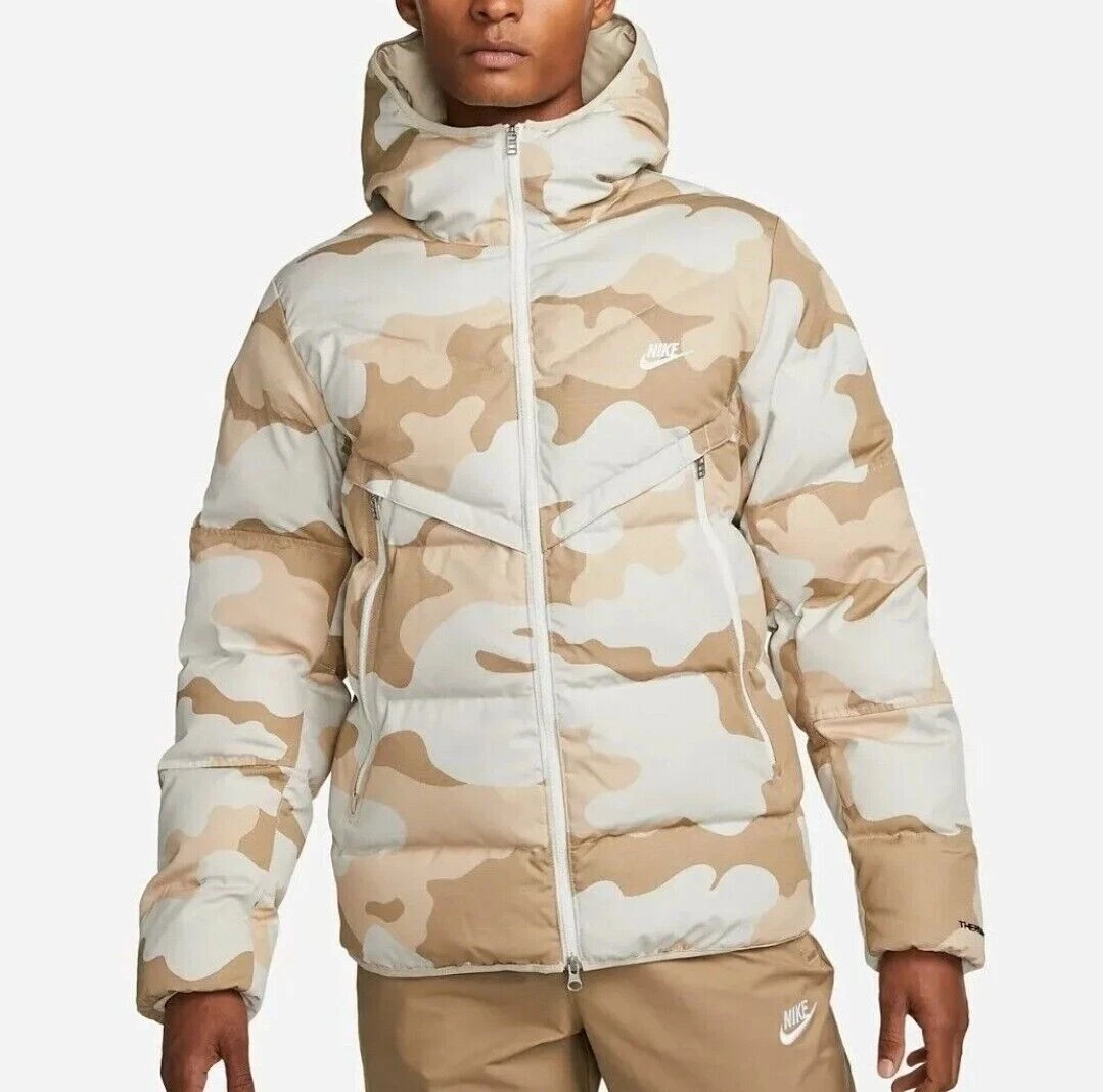 Nike Men's Sportswear Thermal Hooded Windrunner Camo Jacket Tan Large DQ4935-072