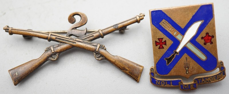 WWI 2nd Infantry Regiment Officer Hat Badge & WWII Noli Me Tangere DI Pin