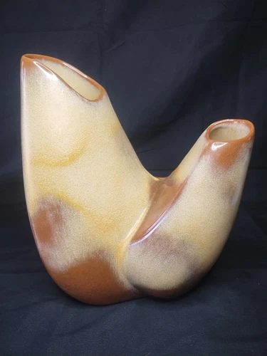 Frankoma Pottery Vase 3 Levels Triple Freeform Design #58 Brown Satin 1955 Texas