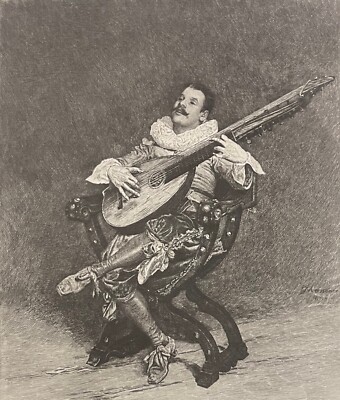 Pasquale Jean Louis Ernest Meissonier 1815-1891 Radierung Musik Laute 1893