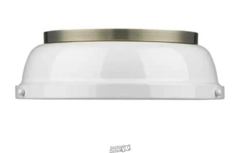 Golden Duncan AB 2-Light Aged Brass Flush Mount Light Shade 3602-14-AB-WH 14"Dia - Image 3 of 4