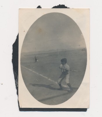 1920 Vintage Photograph Baseball Batter Swing Down Line Field Oval Look Special 