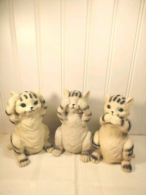 Kittens Three Resin Little White Kittens With Gray Stripes Here No Evil See No