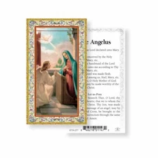 Our Lady with Archangel Gabriel - The Angelus - gold trim - Paperstock Holy Card