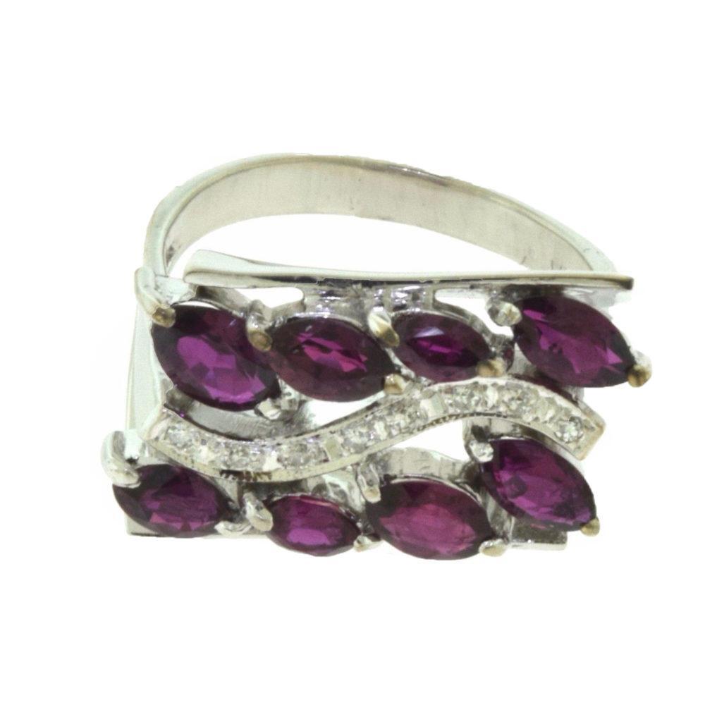 Marquise Ruby Wide Rectangular White Gold Ring wi… - image 1