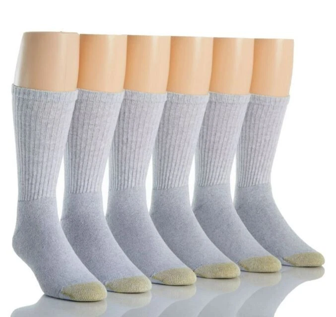 GoldToe Men's Grey Cotton Crew Athletic Sock, 12 Pair Shoe Size 6-12.5