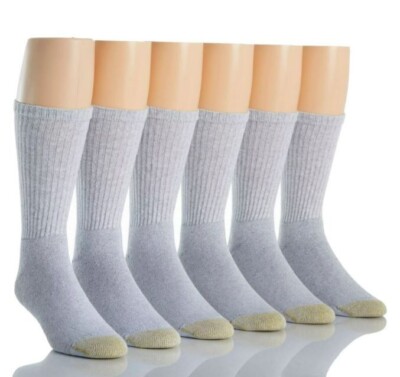 GoldToe Men's Grey  Cotton Crew Athletic Sock, 12 Pair Shoe Size 6-12.5