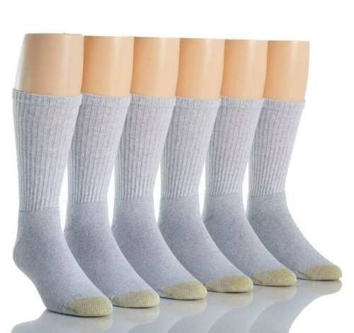 GoldToe Men's Grey  Cotton Crew Athletic Sock, 12 Pair Shoe Size 6-12.5