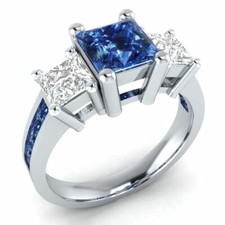 3.66Ct Blue Sapphire Cut CZ Engagement Wedding Ring In 925 Sterling Silver