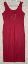 VTG 90s/Y2K Positive Attitude Sheath Dress Womens 10 Maxi Linen Blend Beaded