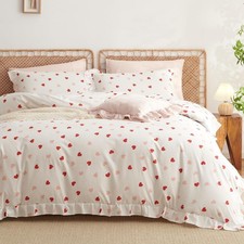 Rüschen Bettwäsche Set 200x200 Rosa Rot Herzen Wendebett