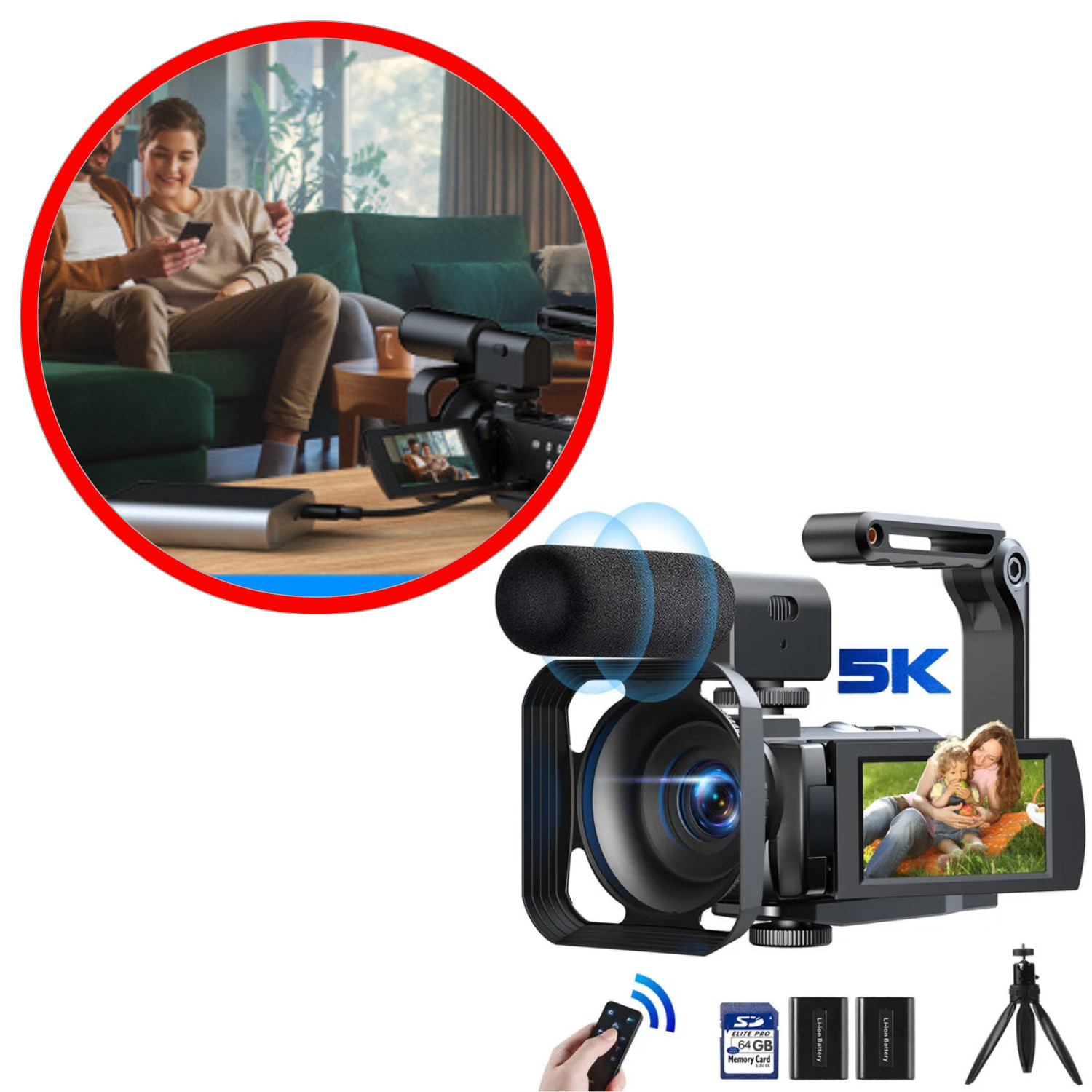 Caméscope 5K à vision nocturne infrarouge et zoom tactile 16X pour séquences nettes