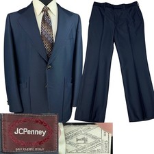 Vintage 1960s JCPenney 2 Piece Suit Blue 40R 34 X 29