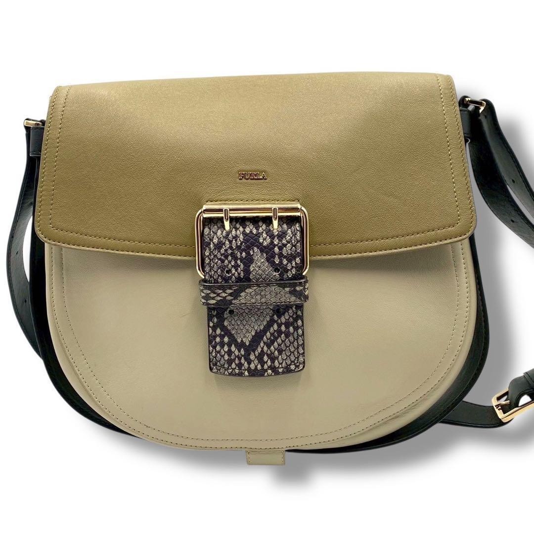 FURLA Shoulder Bag Leather Python Embossed Snake … - image 2