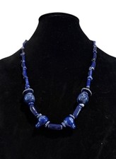 Artisan Made Blue Mottled Light Blue Ceramic Bead Necklace 24