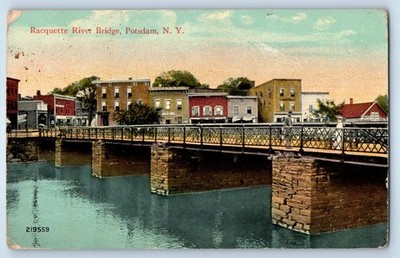 1910 Potsdam New York NY Vintage Postcard Racquette River Bridge Over River Lake