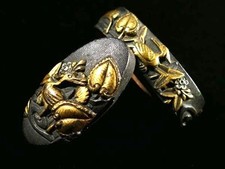 Mito School Aoi birds Edo Japan antique Fuchi Kashira Nanako Ground authentic