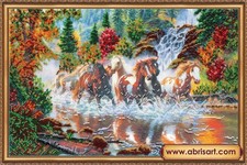 Bead Embroidery Kit "Seven horses" Stitching Handmade Beadwork