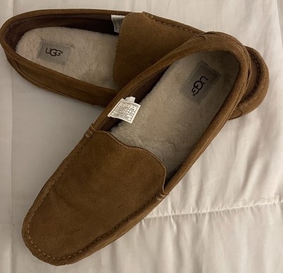 Mens size 15 Uggs Alder Chestnut Suede Slip On Slippers Shearling Lining 1003419
