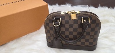 Louis Vuitton Alma BB Damier Ebene Brown Zip Top Handle Bag Detachable Strap