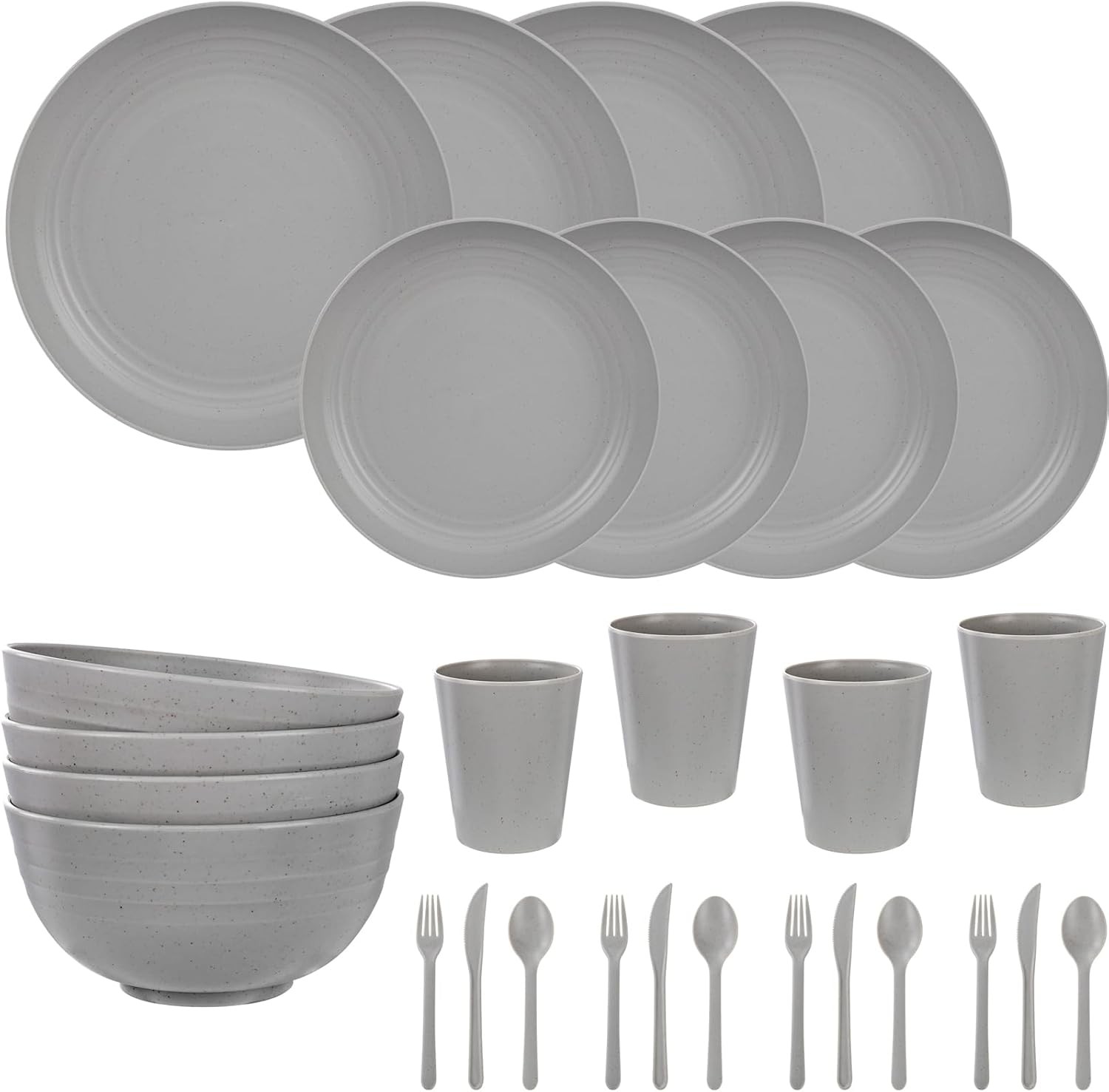 28 Pcs Kitchen Plates and Bowls Set, Wheat Straw Dinnerware 