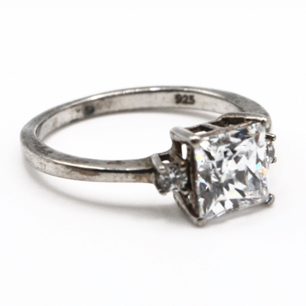 Clear Gemstone Solitaire Ring Sterling Silver 925… - image 2