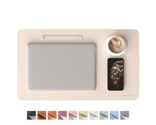 PU Mouse Pad 23.6x13.7 inch Beige Faux Leather Large Desk Pad Non-Slip