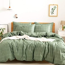 100 Natural Cotton 2pcs Plaid Duvet Cover Sets,Green with Twin 68" 90" 1101