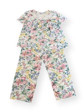 VTG Vanity Fair Floral Lace Trim TRIM Nylon Pajama Set Size XL Satin Made In USA