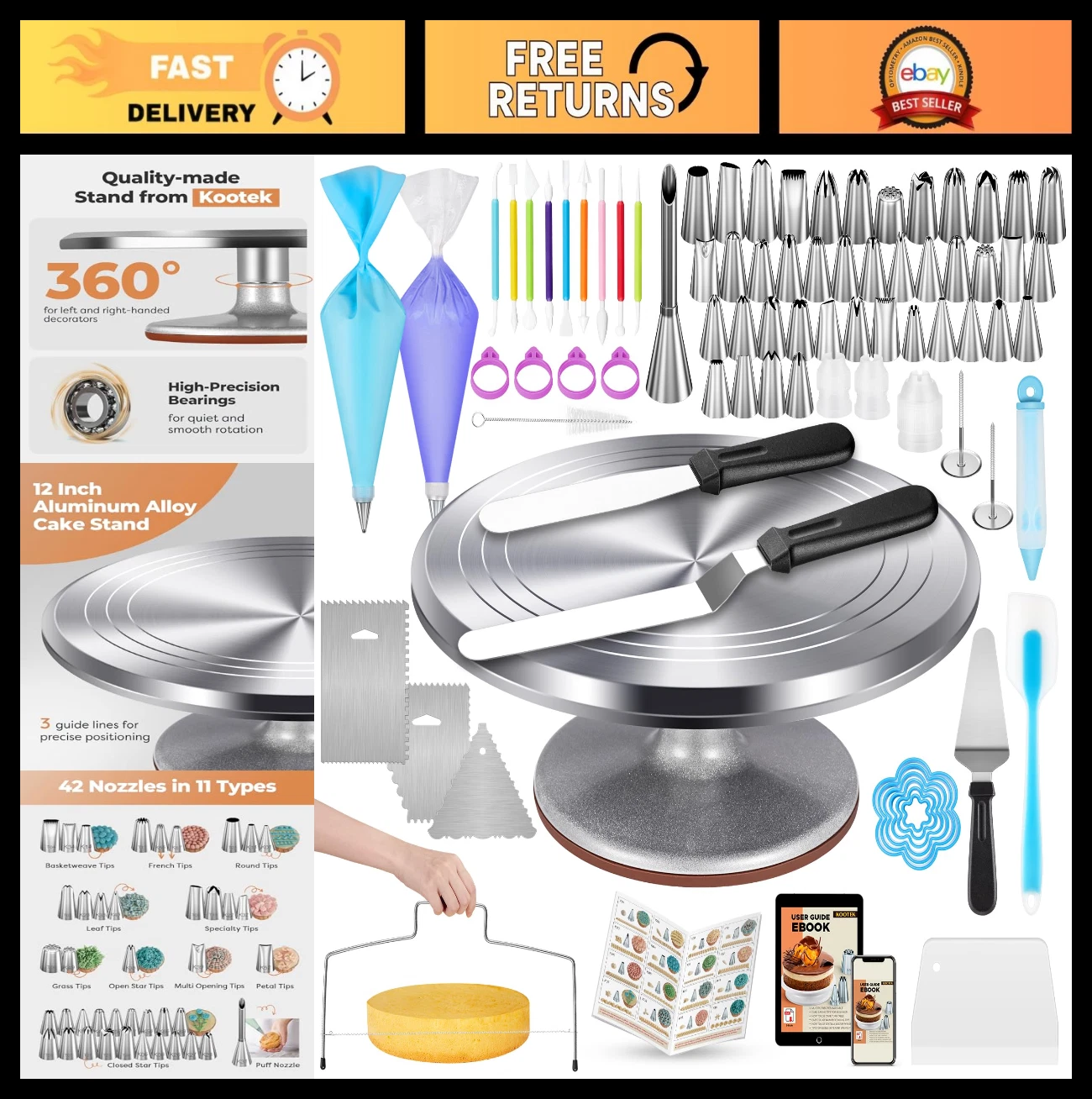 180 Pcs Cake Decorating Kit - Revolving Turntable, Numbered Tips & Frosting Tool
Opens in a new wind