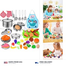 Play Food Sets for Kids Kitchen, Play Kitchen Accessories 46Pcs, Stainless St...