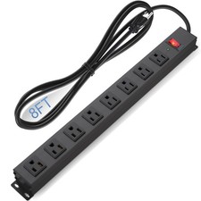 8 Outlet Power Strip Surge Protector Metal Heavy Duty 8ft Cord Wall Mount