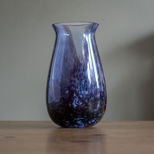 Vintage Caithness Vase Purple White Art Glass Heavy Hand Blown Swirl Speckles