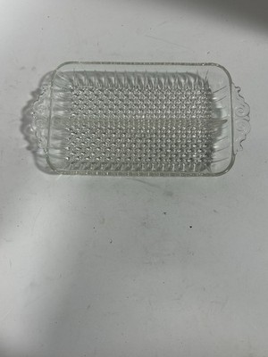 8 Inch Vintage Glass Divided Relish Dish HobNail Bottom With Handles