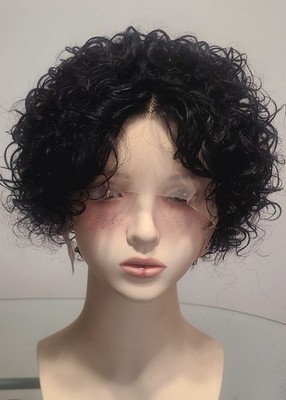 Shot Curly pixie wig 13/1 lace front  8 inch Black color 100%human hair.