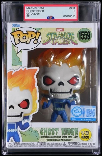 Ghost Rider Marvel Strange Tales GITD Edición Especial 1559 Funko Pop! PSA 9
