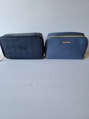 Missoni x Delta Cosmetic Toiletry Bags Set 2 Blue Zip Pouches Some Accessories 