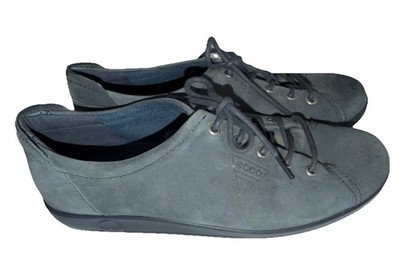 Ecco Soft 2.0 Damen Blau Nubuk Sneaker Wanderschuhe Freizeit Flats Schnürer 6/39