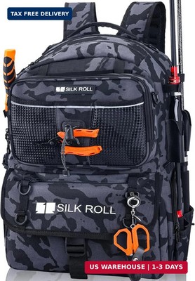 50L Fishing Tackle Backpack with Built-in Rod Holder Large Water-resistant Outdo