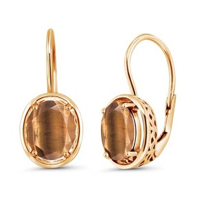 Authentic 3.00 Ct Oval Brown Tiger Eye 18K Yellow Gold Plated Silver Earrings