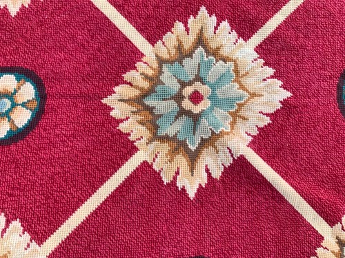 Alfombra francesa Aubusson vintage punta de aguja punta de cadena alfombra de área 5x6 pies envío gratuito - Imagen 4 de 14