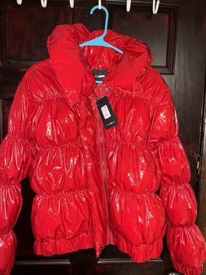 Fashion Nova Primaloft Fur Insulation Metallic Silver Puffer Zip Wom Jacket Sz S