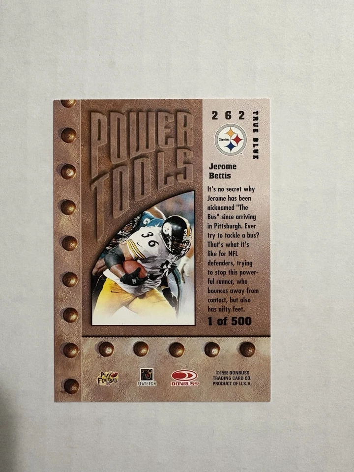 1998 Leaf Rookies & Stars - Power Tools Jerome Bettis #262 True Blue /500 - Image 2 of 2