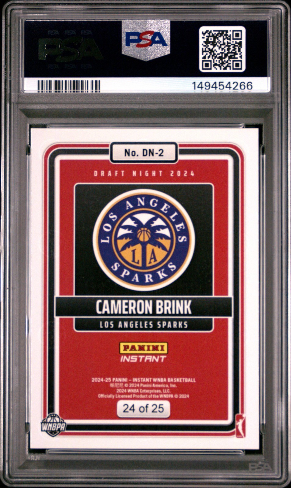 PSA 9 2024 Panini Instant WNBA Cameron Brink #DN2 Draft Night Jungle /25 RC view 2