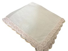 Vintage White Hankie Pink Embroidered Edge VGC   