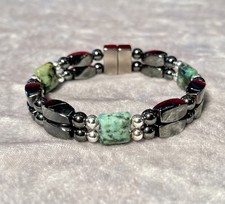 TWO STRAND MAGNETIC PAIN RELIEF BRACELET FOR ARTHRITIS W/AFRICAN TURQOISE