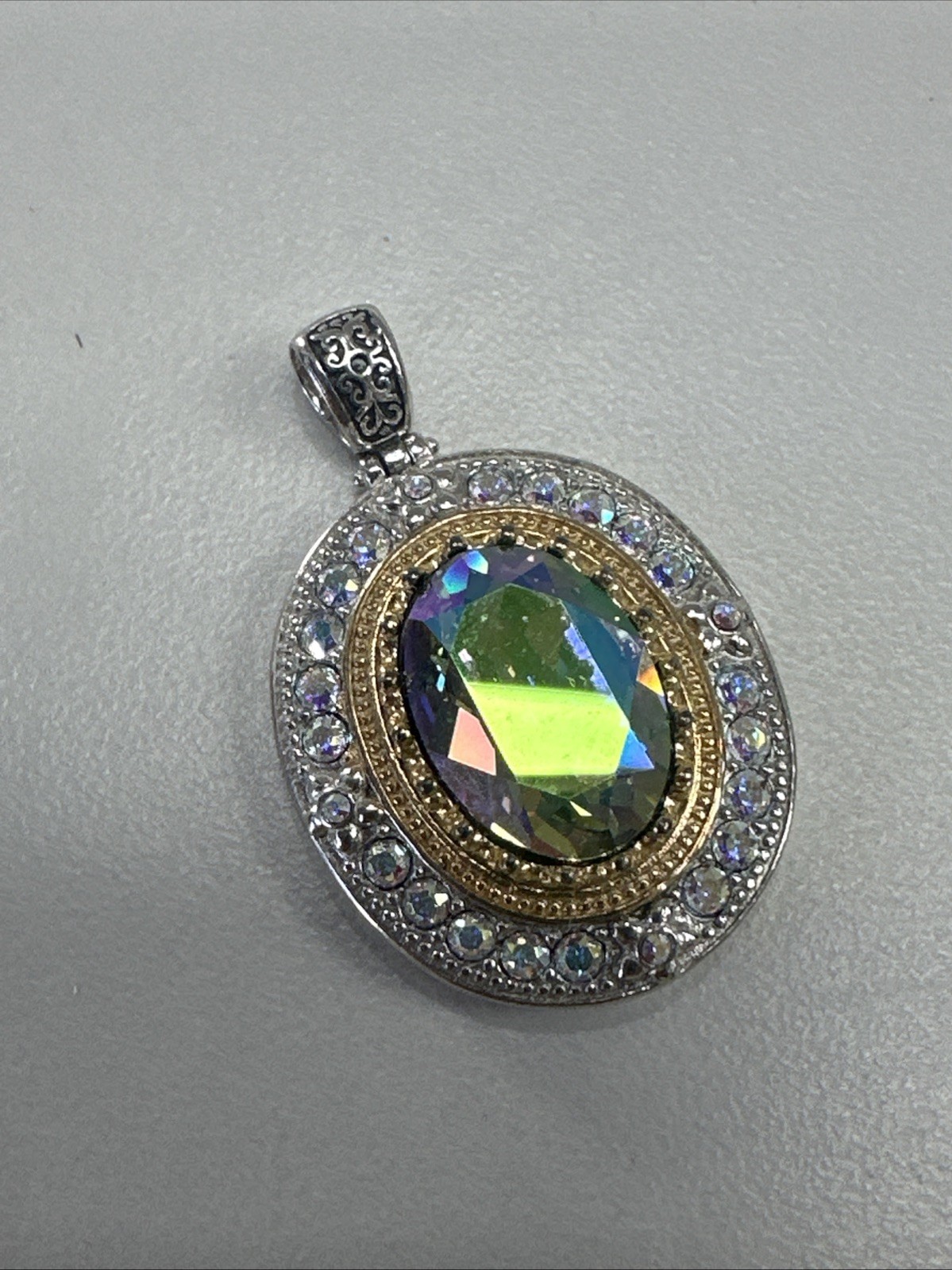 Mystic Topaz Shinning Crystal Pendant Necklace 925 Sterling Silver Oval Cut