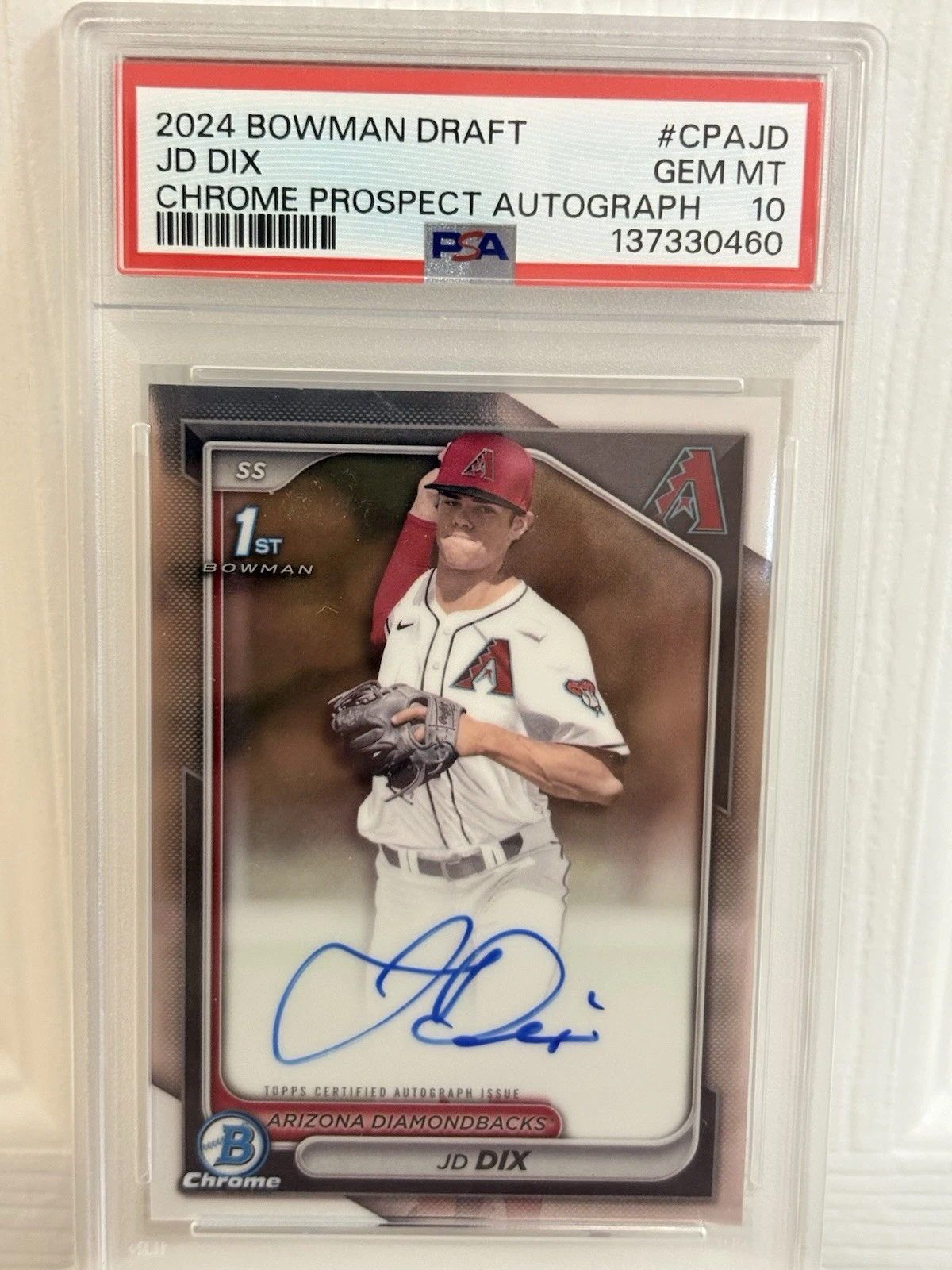 Deal for 2024 Bowman Draft JD Dix Chrome Prospect Auto PSA 10 GEM MINT #CPA-JD DBacks 🔥