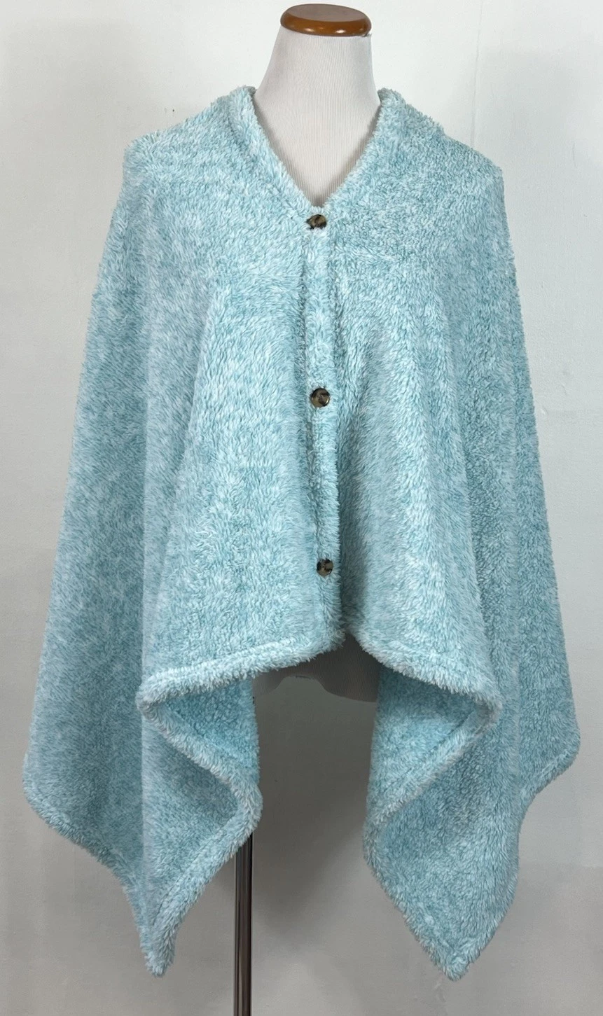 Soft Surroundings Most Wonderful Wrap Poncho Teal Blue Cozy Plush Lounge NWT